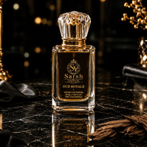 Oud Royale by Sarsh Premium — luxury oud fragrance in a gold-accented crystal bottle, 50ml Extrait de Parfum